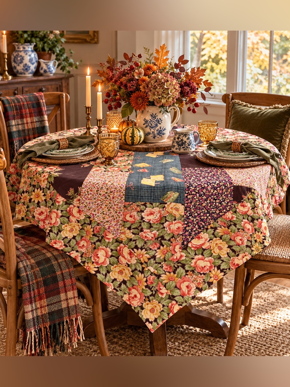 April Cornell Auberge Collection Patchwork Floral Cotton Breakfast Tablecloth